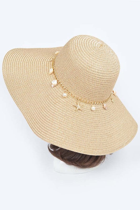 Sombrero de sol flexible con dije de mezcla de conchas y perlas