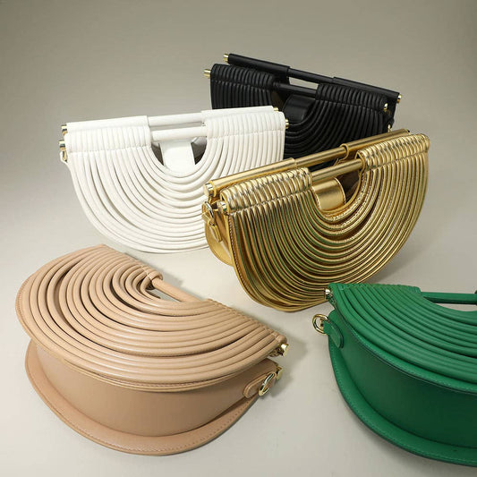 Faux Leather Unique Half Moon Structured Handbag / Crossbody Bag