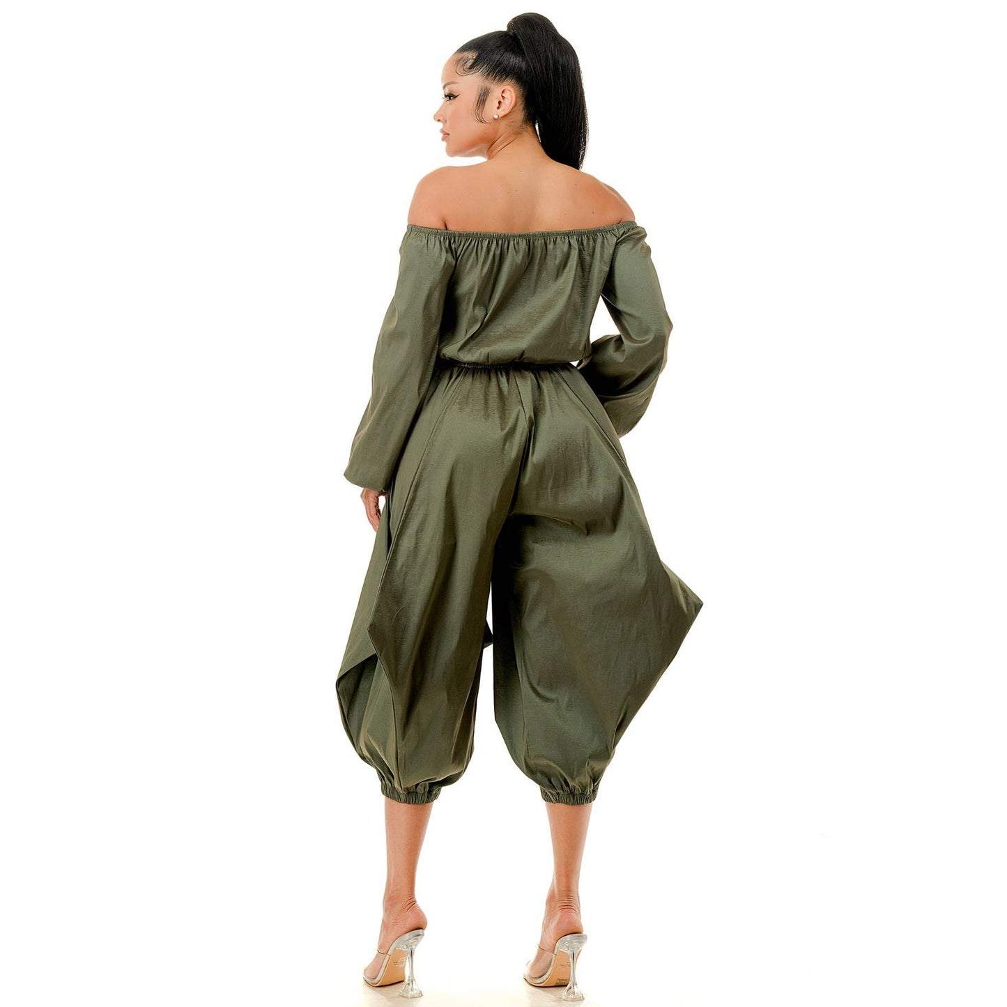 Off the Shoulder Crop Top & Pants Set