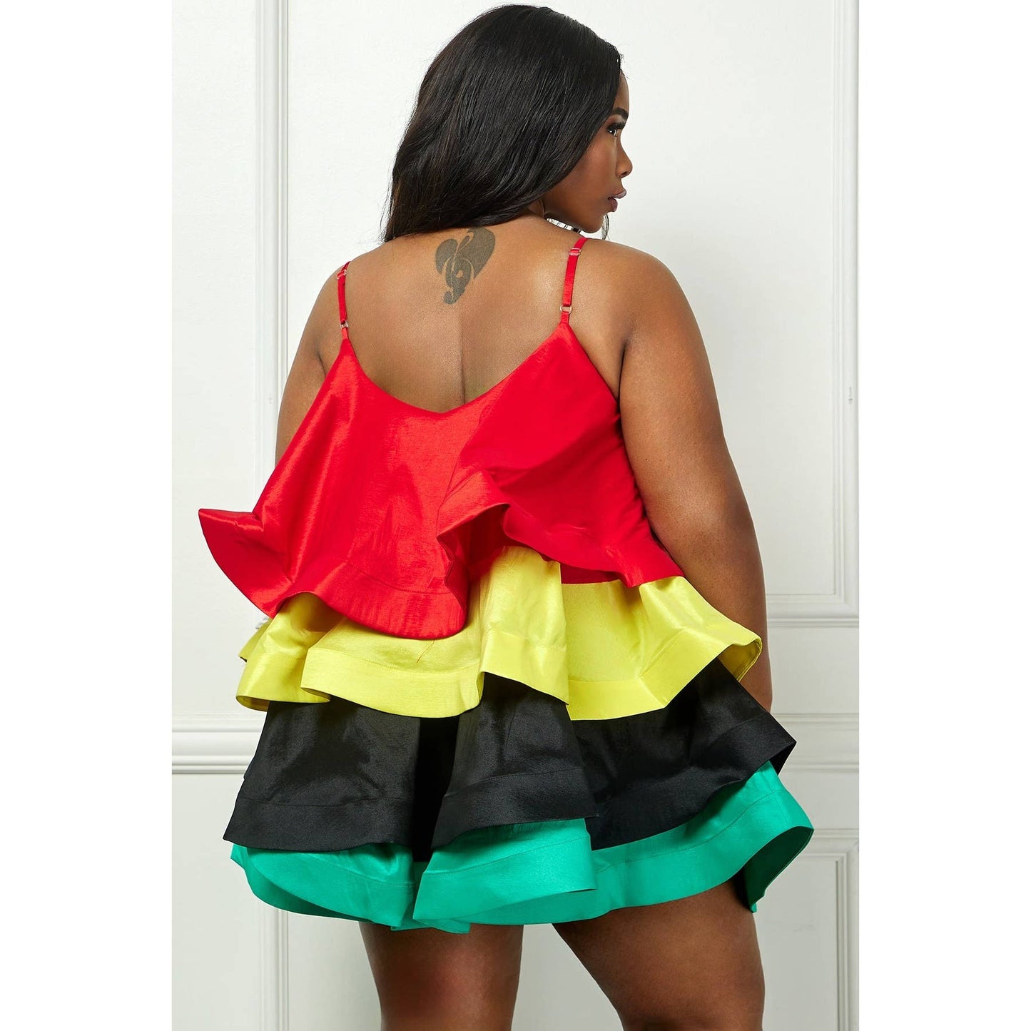 Plus Spaghetti Straps Tiered Flare Mini Dress