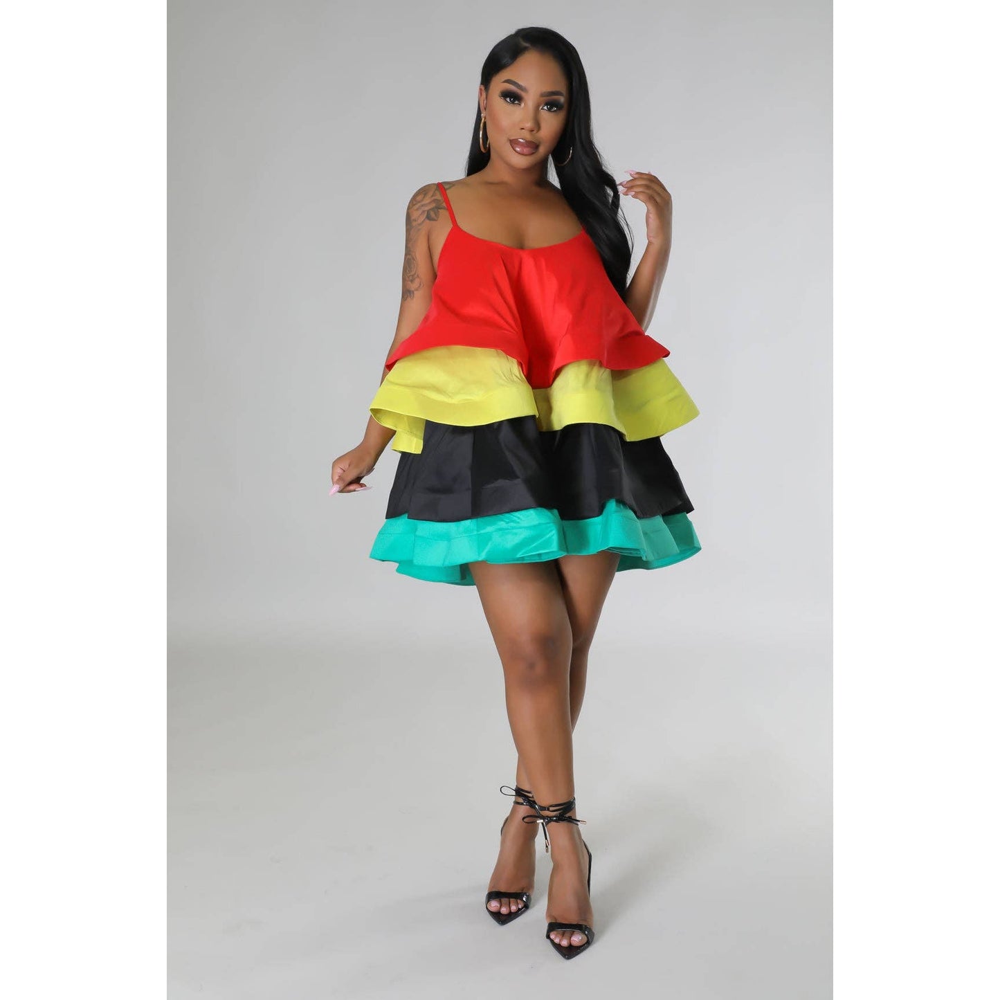 Spaghetti Straps Tiered Flare Mini Dress