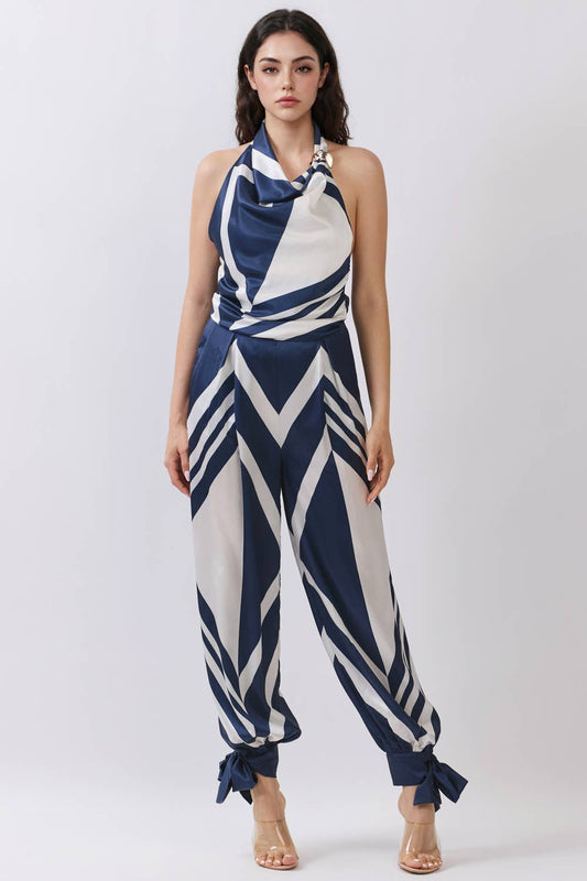 Satin Halter Neck Top & Wide-Leg Pants Set