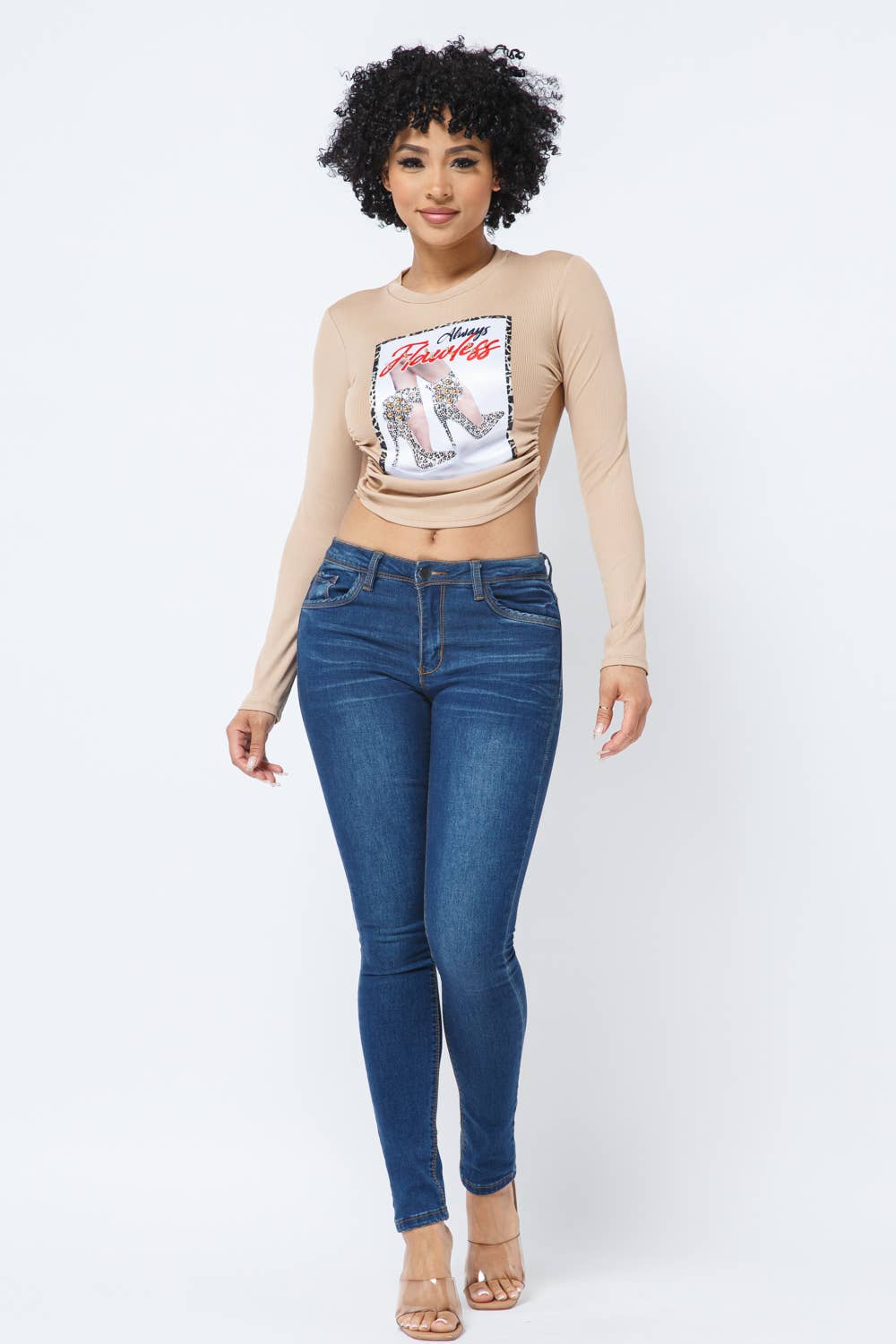 Open Back Tie Long Sleeve Crop Top