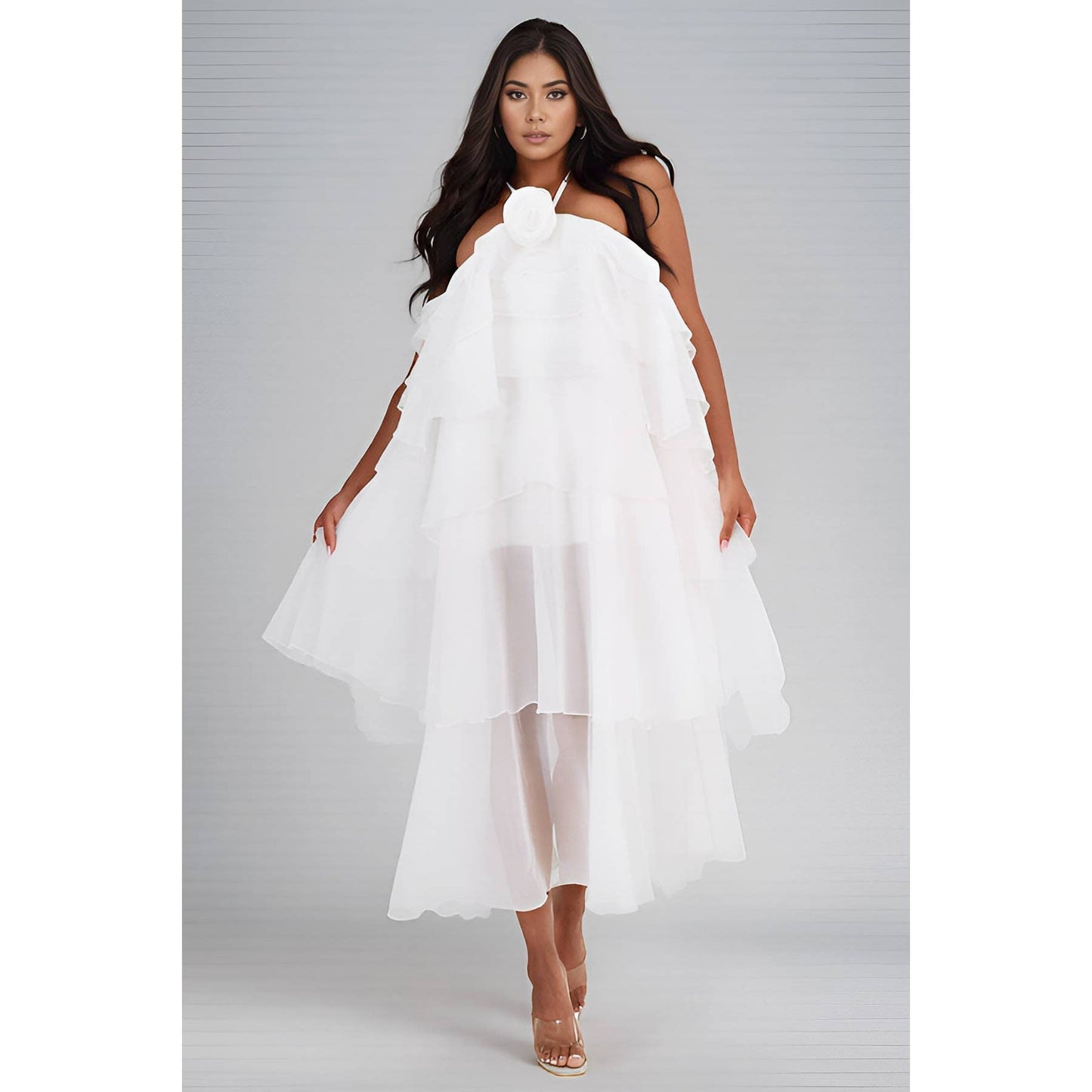 PETAL CASCADE HALTER DRESS