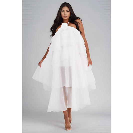 PETAL CASCADE HALTER DRESS
