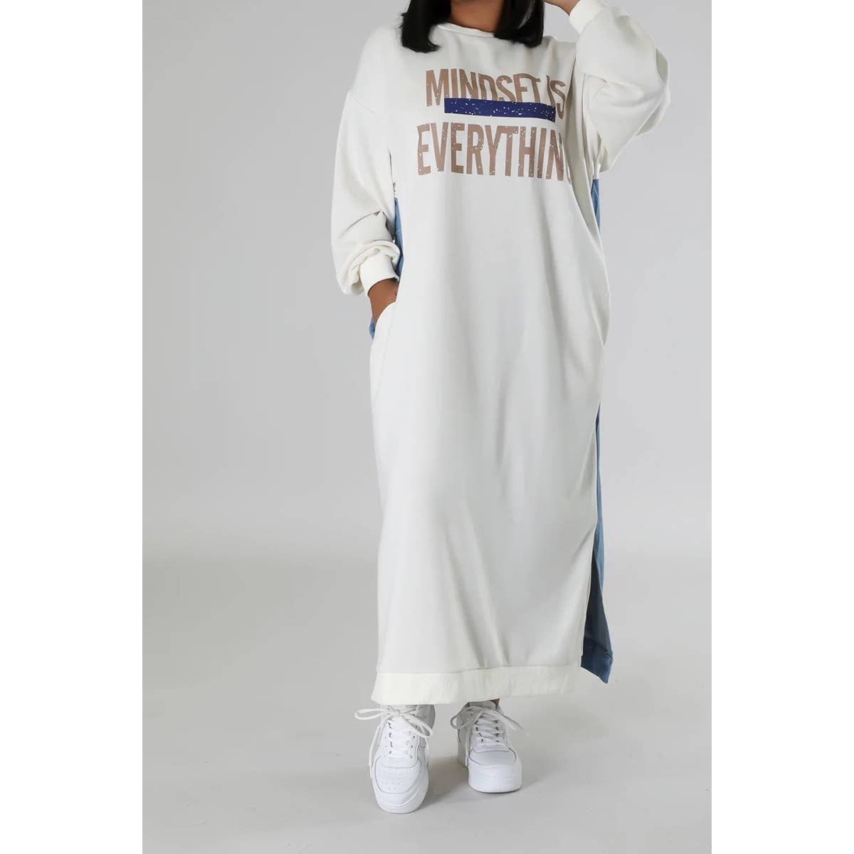 Sweatshirt Half Denim Half Maxi Dress