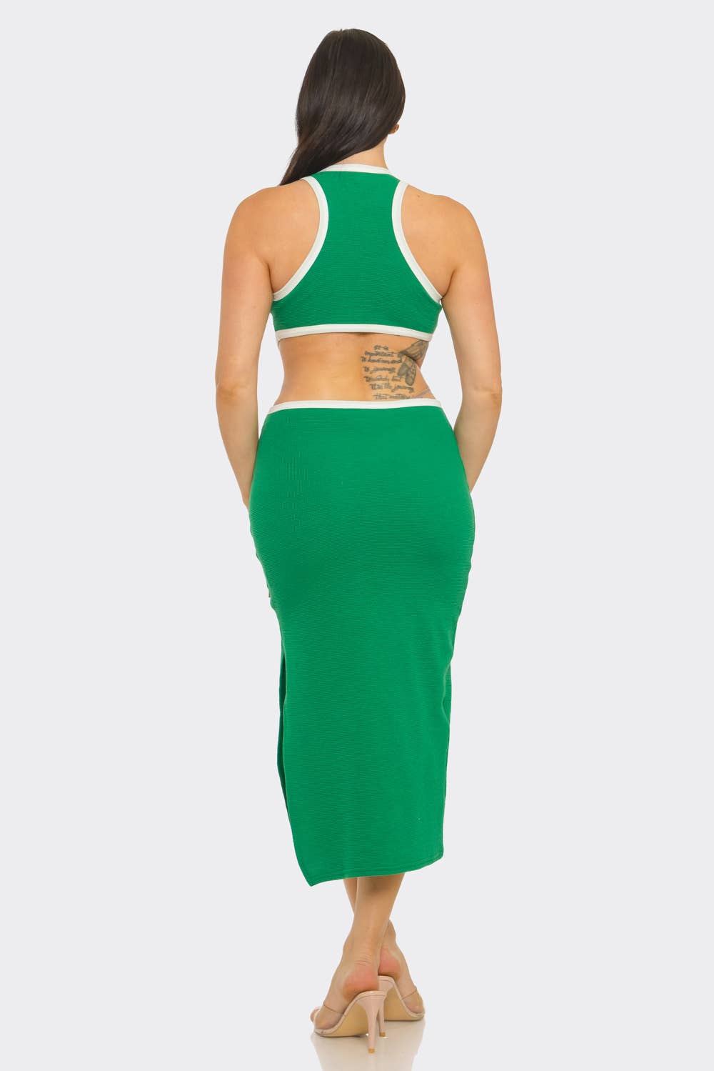 Round Neck Open Back Detail Side Slit Maxi Dress