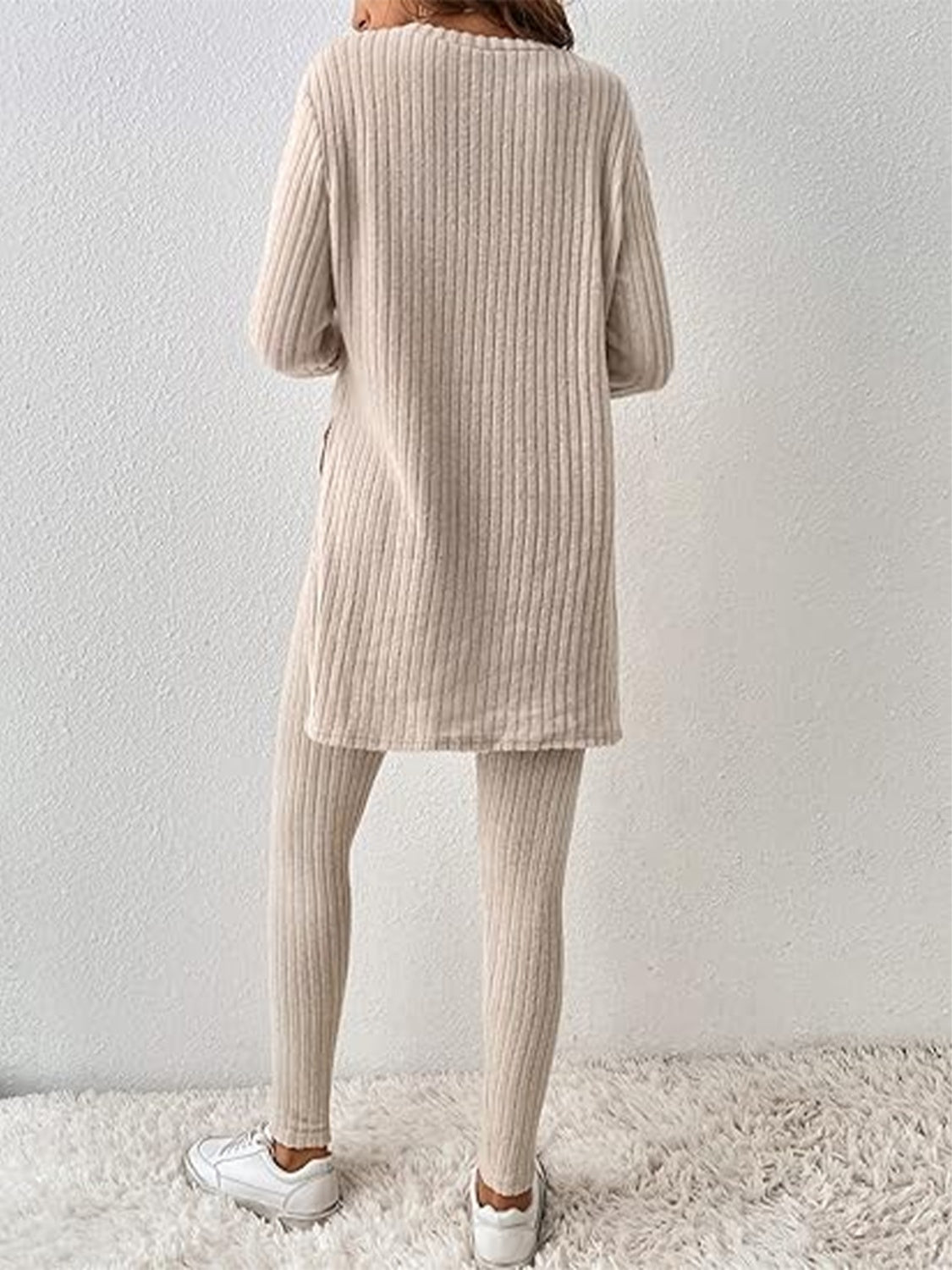 Side Slit Round Neck Long Sleeve Set