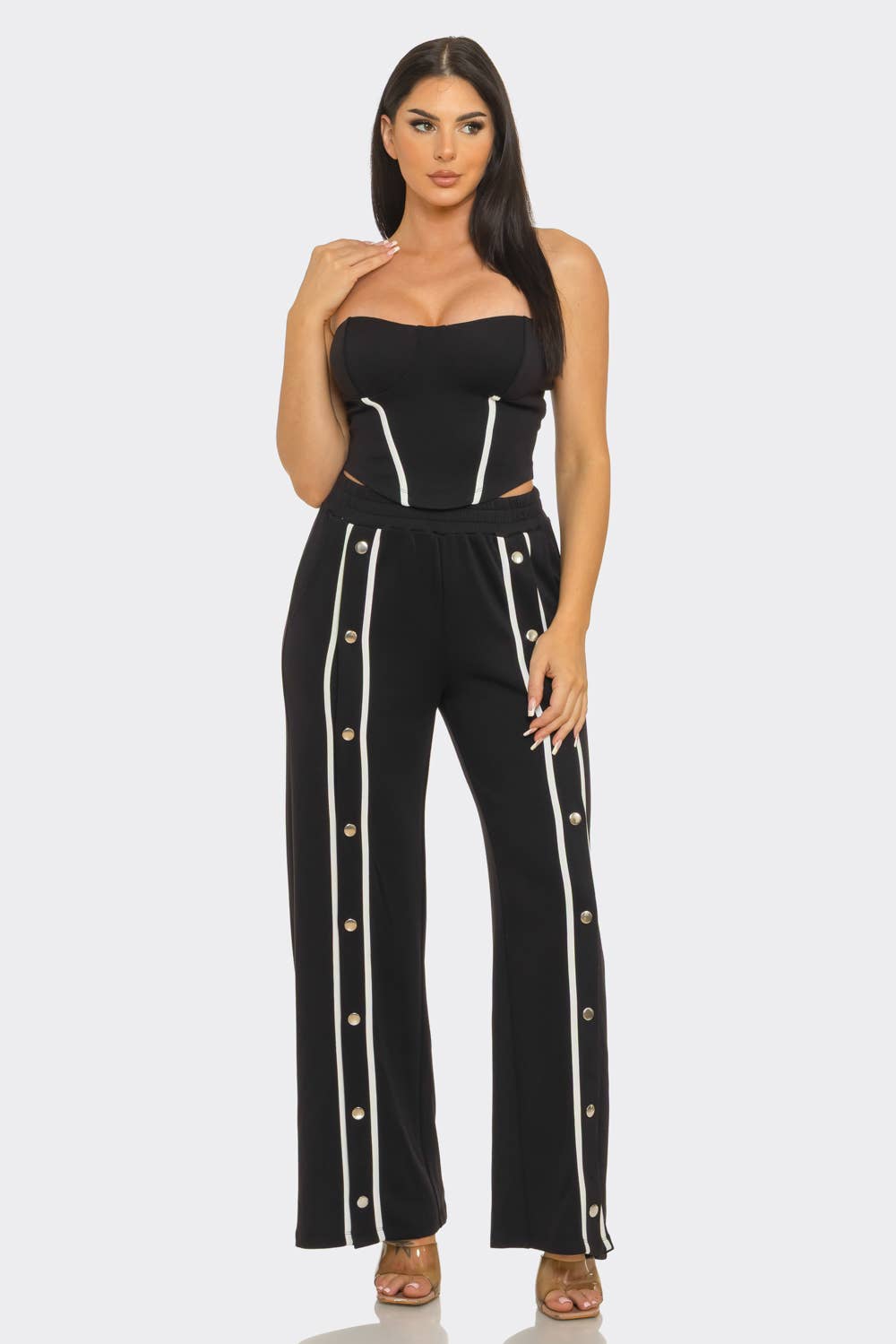 Stripe Tube Top And Pants Set