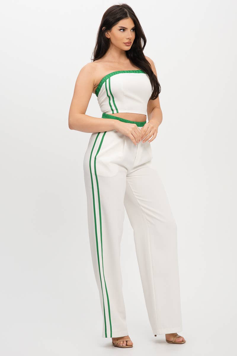 Stripe Tapping Contrast Elastic Band Top Pants Set