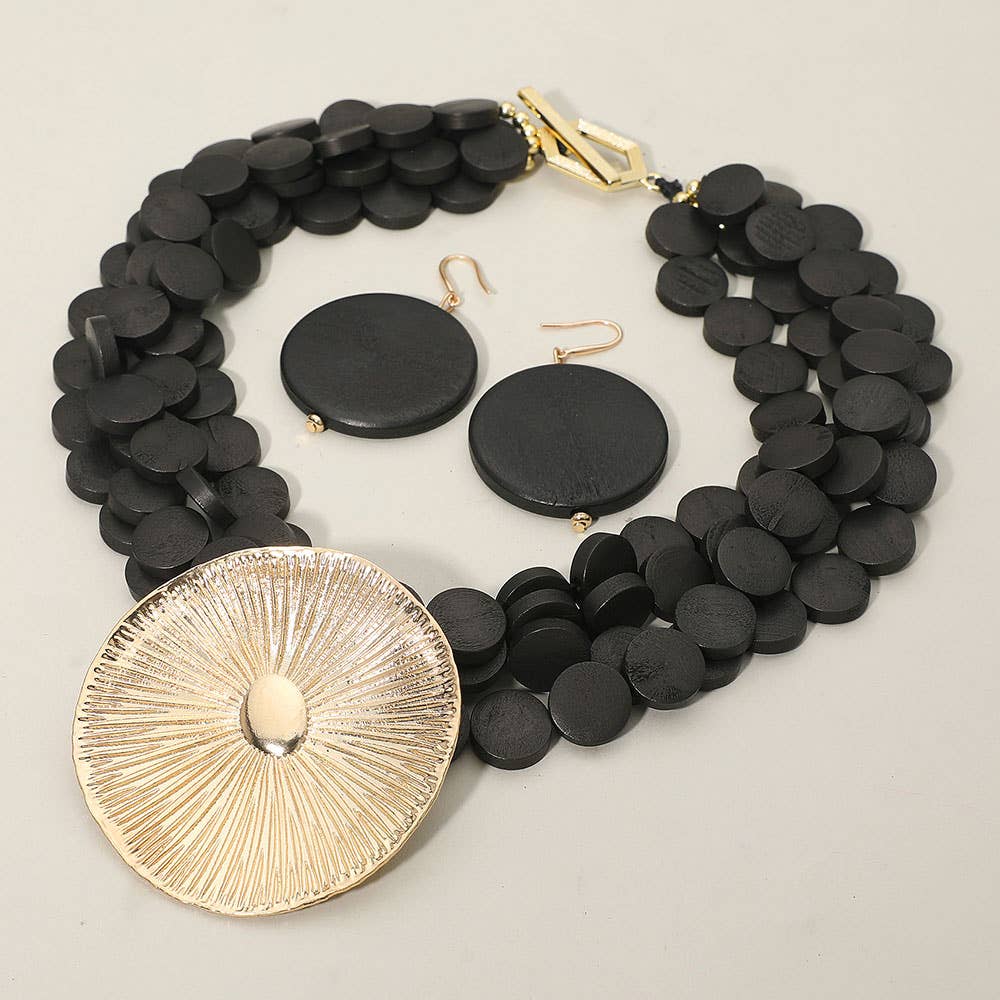 Bold Textured Metal Disc Accent Wooden