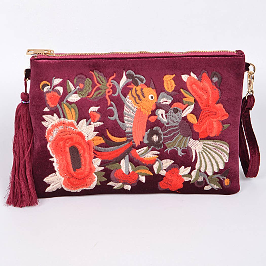 Faux Velvet Clutch With Tassel