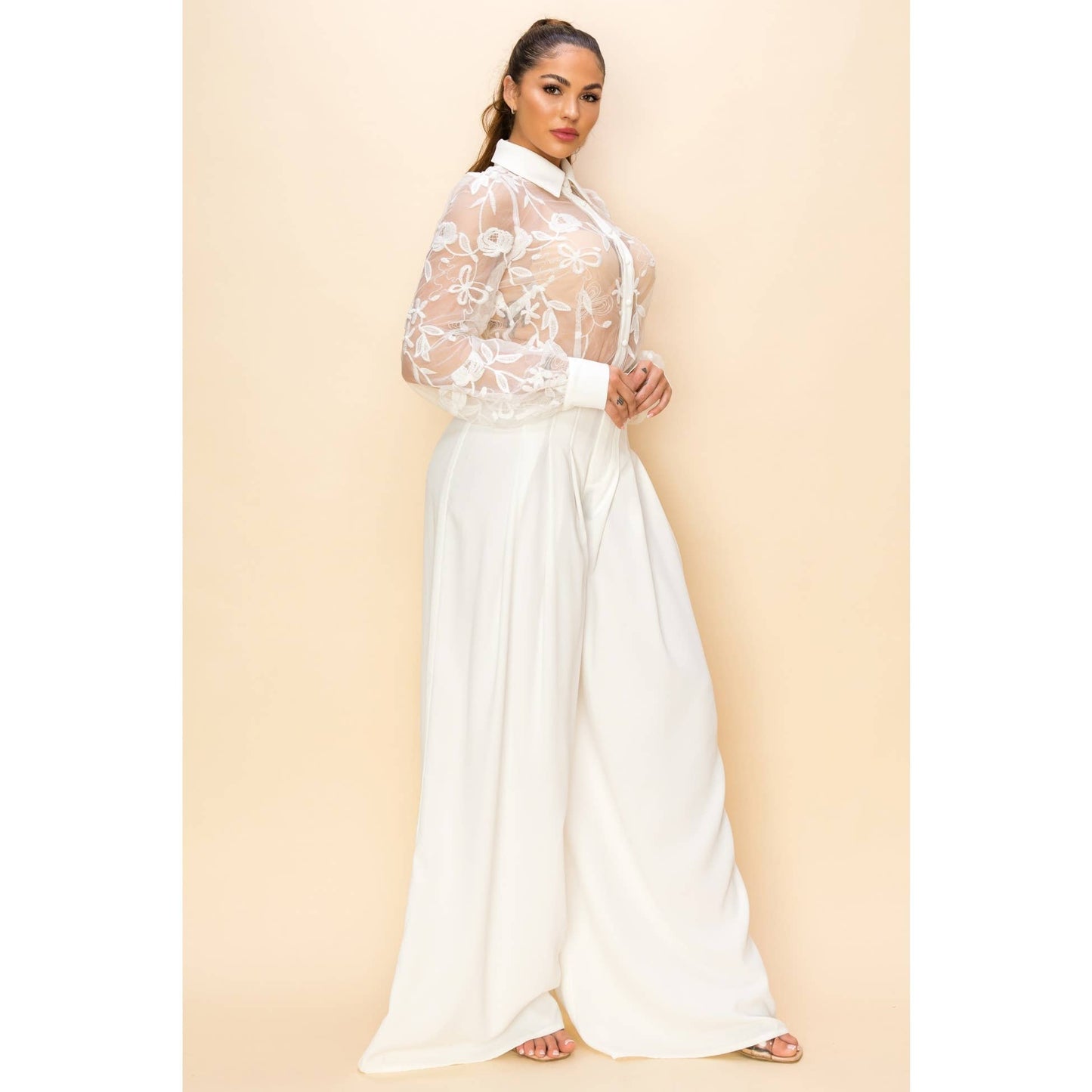 SP435122-1 - LACE TOP AND SOLID PANTS SET