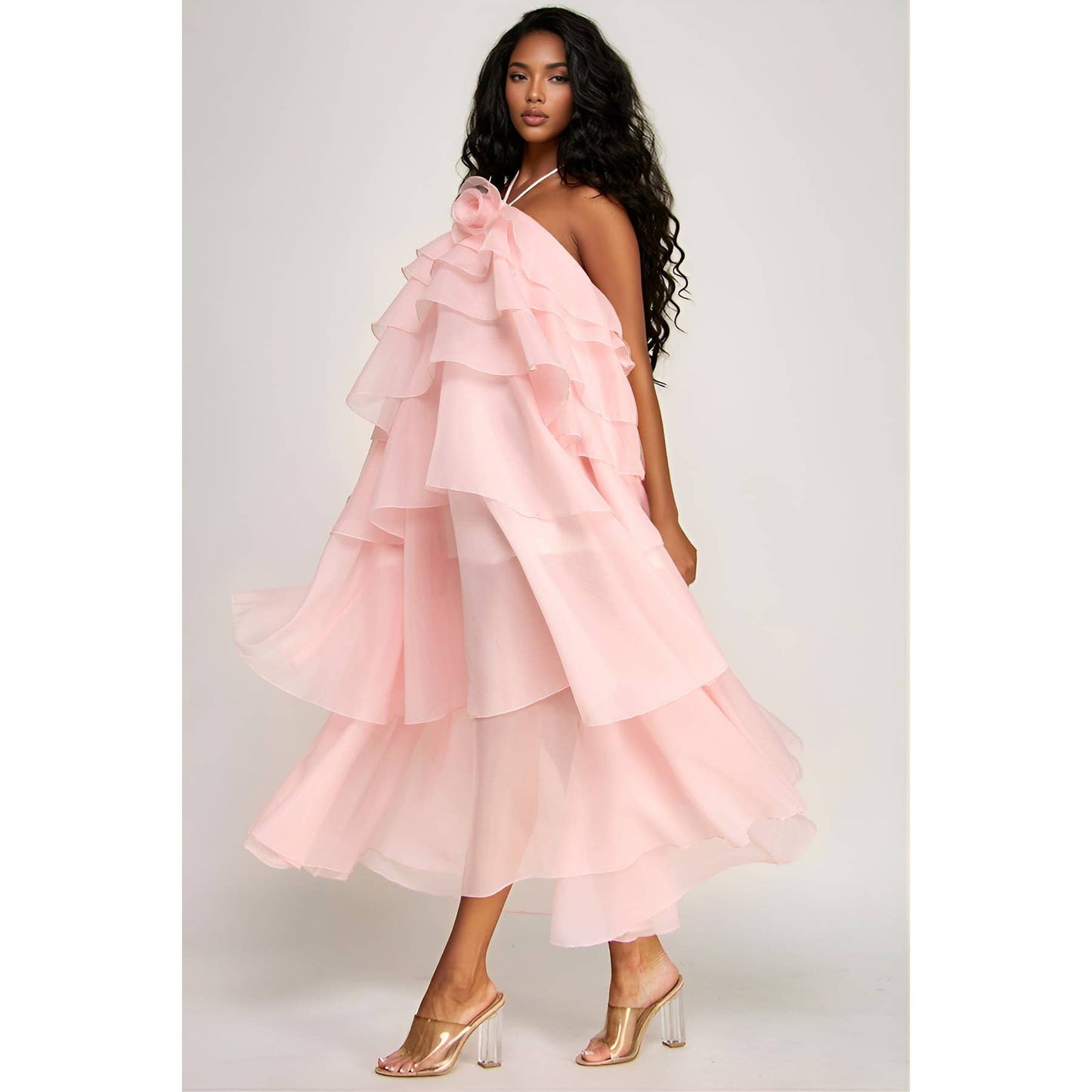 PETAL CASCADE HALTER DRESS