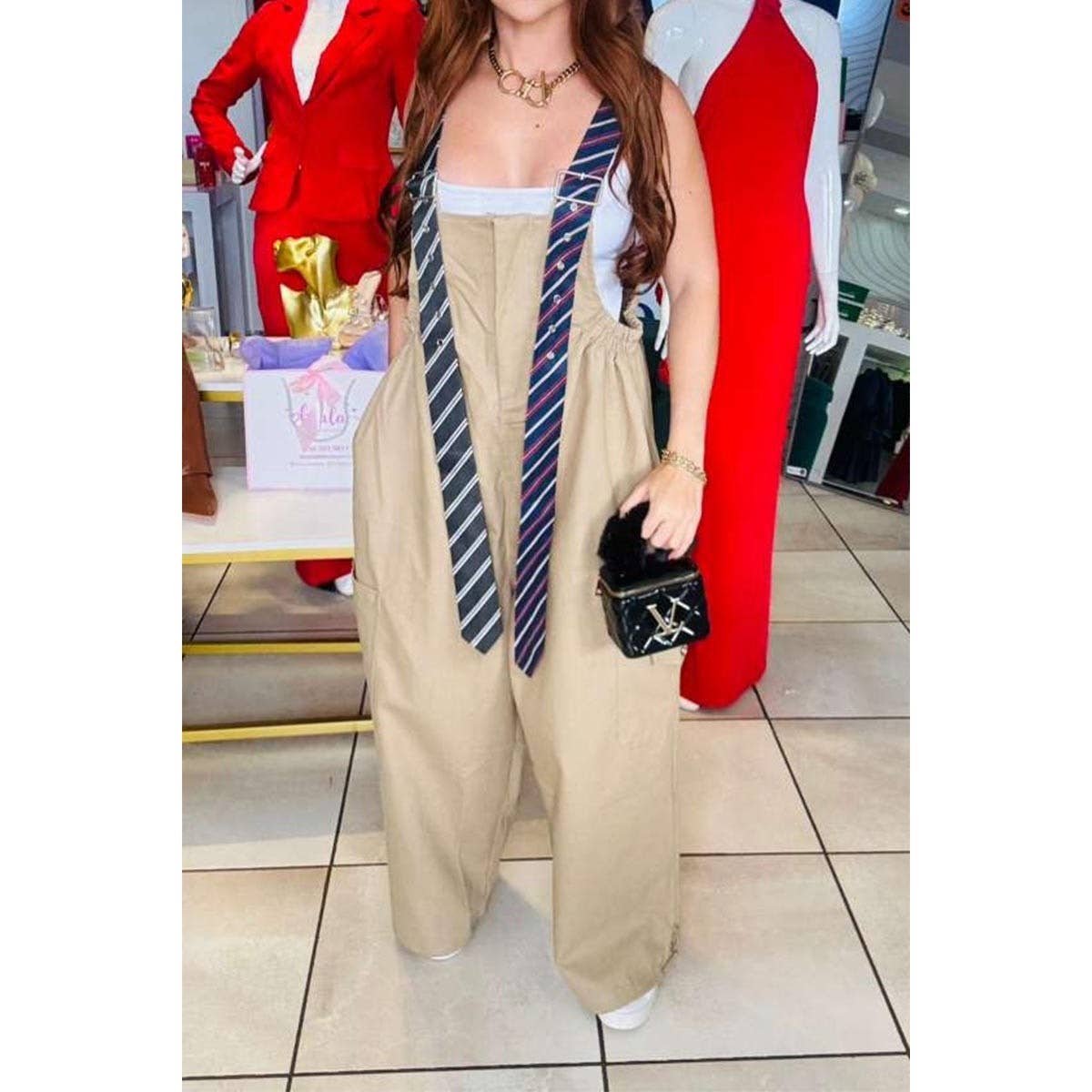 Stripe Tie Strap Detail Wide Leg Jumpsuit
