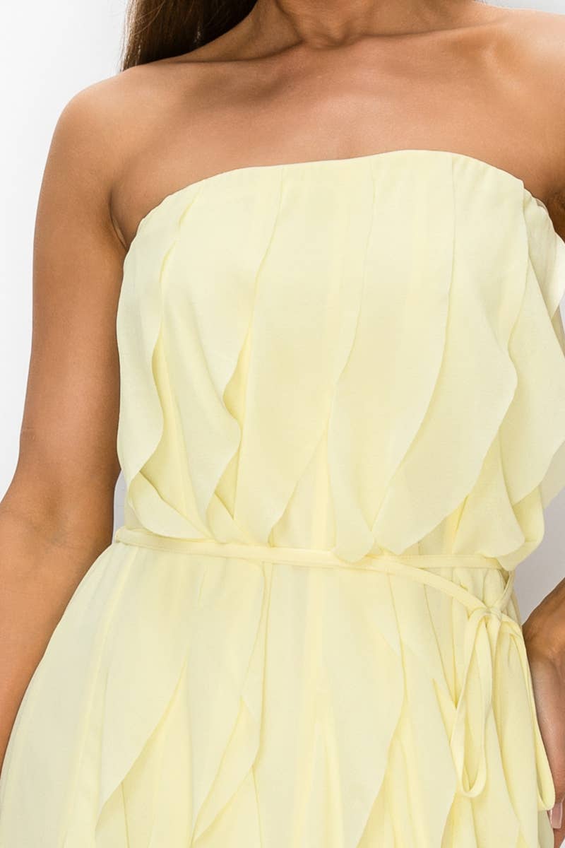 Strapless Ruffle Chiffon Maxi Dress