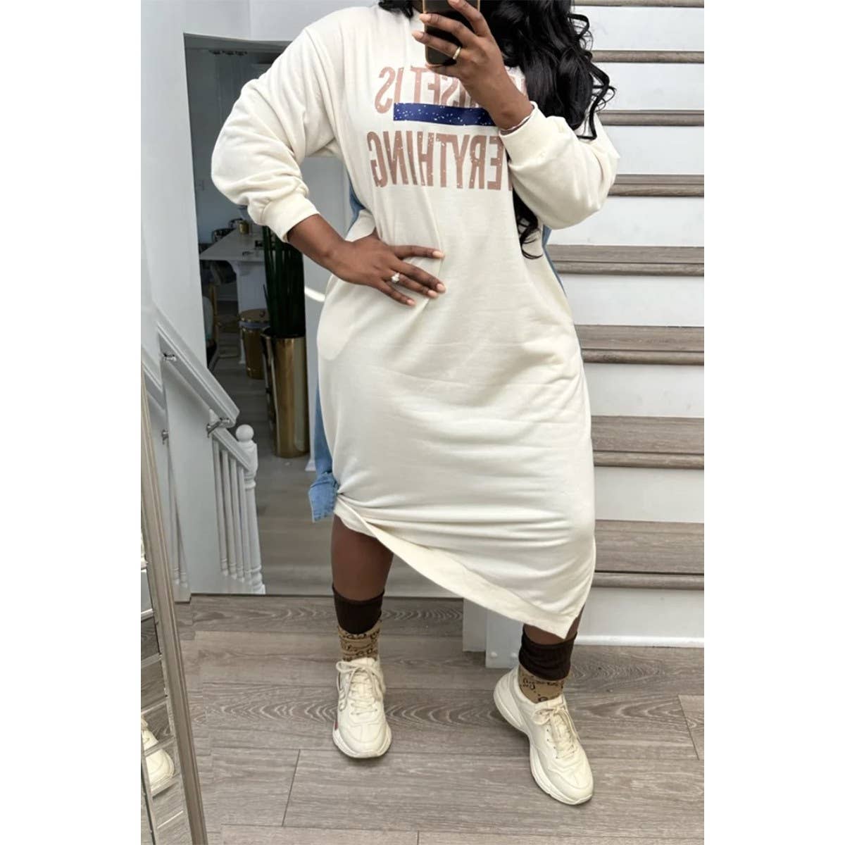 Sweatshirt Half Denim Half Maxi Dress