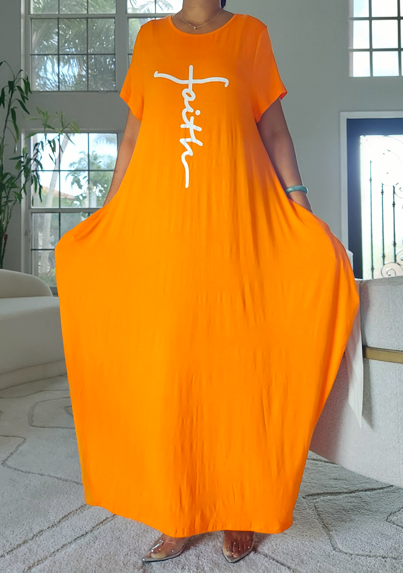Long "Faith" Knitted Short Sleeve Dress