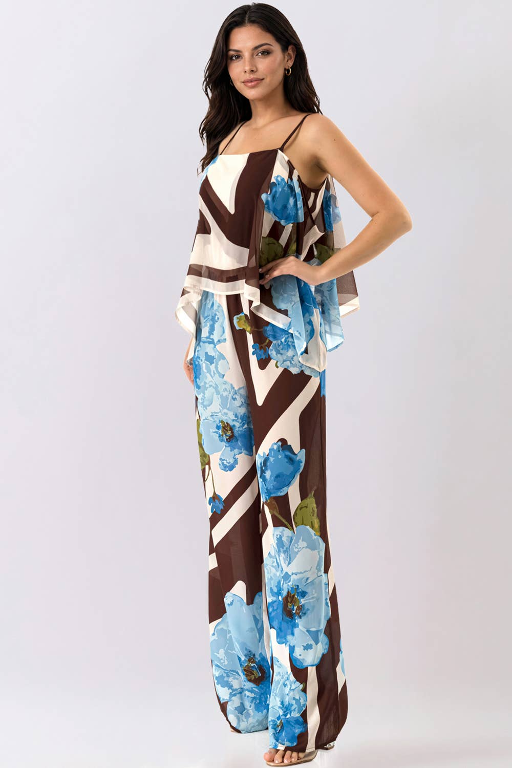 Floral Cape Sleeve Jumpsuit