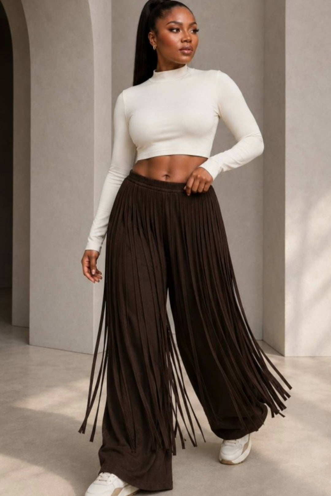 Fringe Wide Leg Jogging Pants