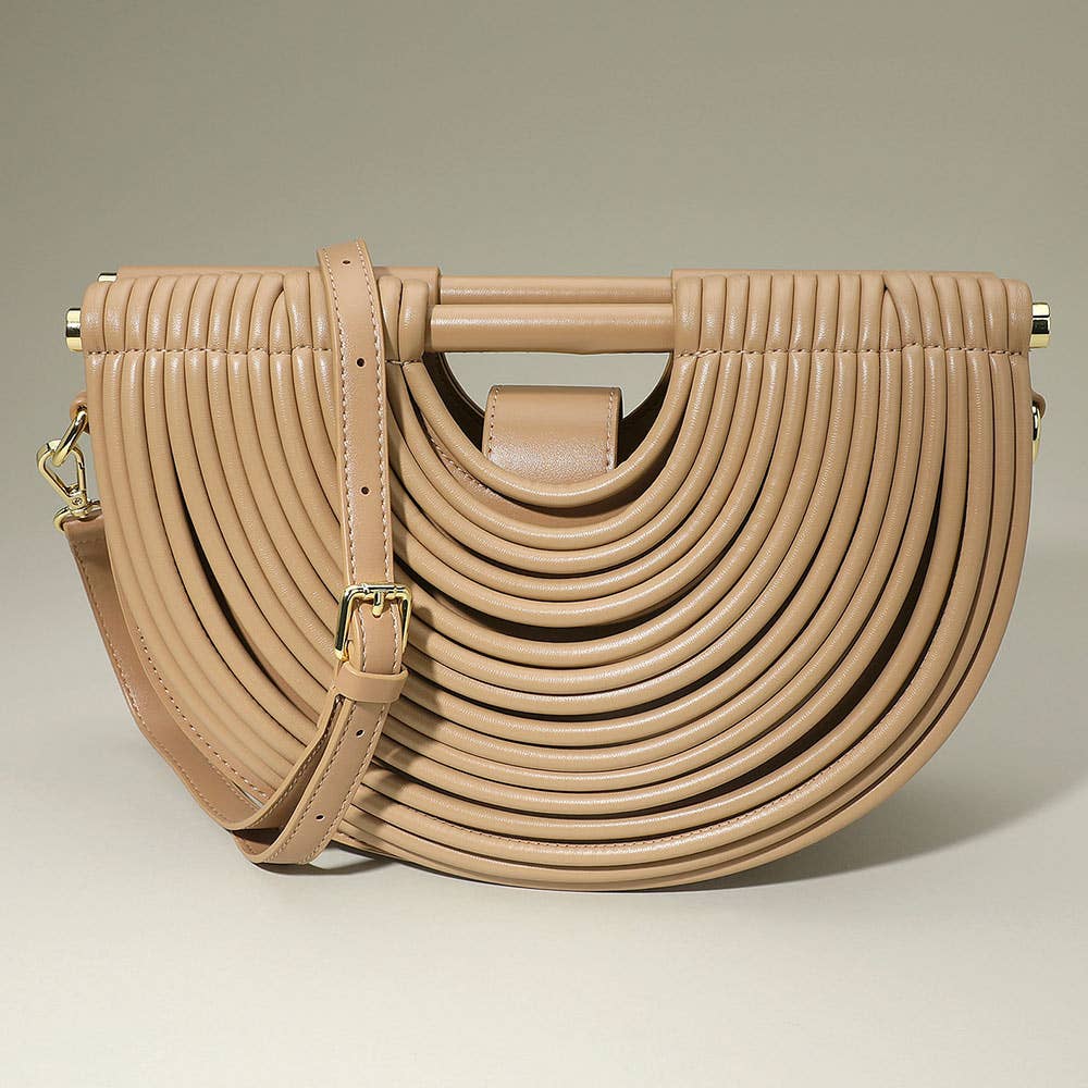 Faux Leather Unique Half Moon Structured Handbag / Crossbody Bag