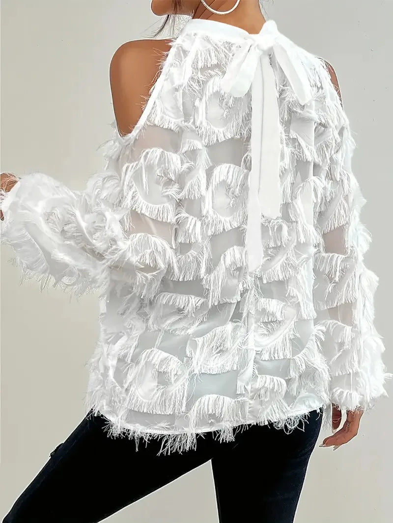 KEXU Women Tassel Sheer Raglan Sleeve Blouse and Shirt Tops 2025 Elegant Summer Streetwear Night Club Party Beach Tops