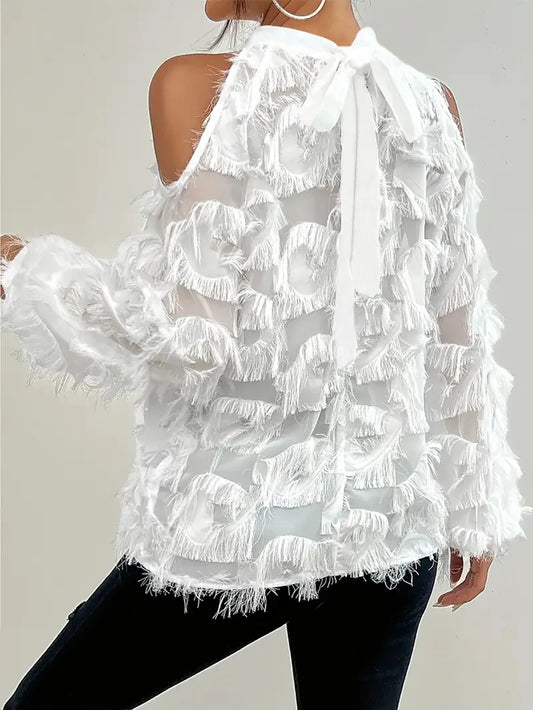 KEXU Women Tassel Sheer Raglan Sleeve Blouse and Shirt Tops 2025 Elegant Summer Streetwear Night Club Party Beach Tops