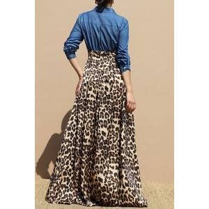 DENIM AND LEOPARD MAXI DRESS