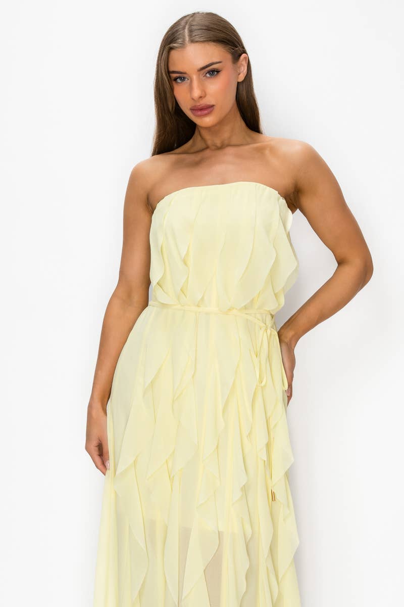Strapless Ruffle Chiffon Maxi Dress