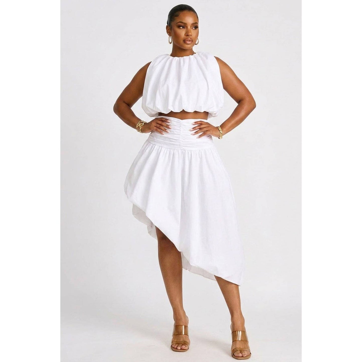Cropped Bubble Top & High-Low Bubble Skirt Set