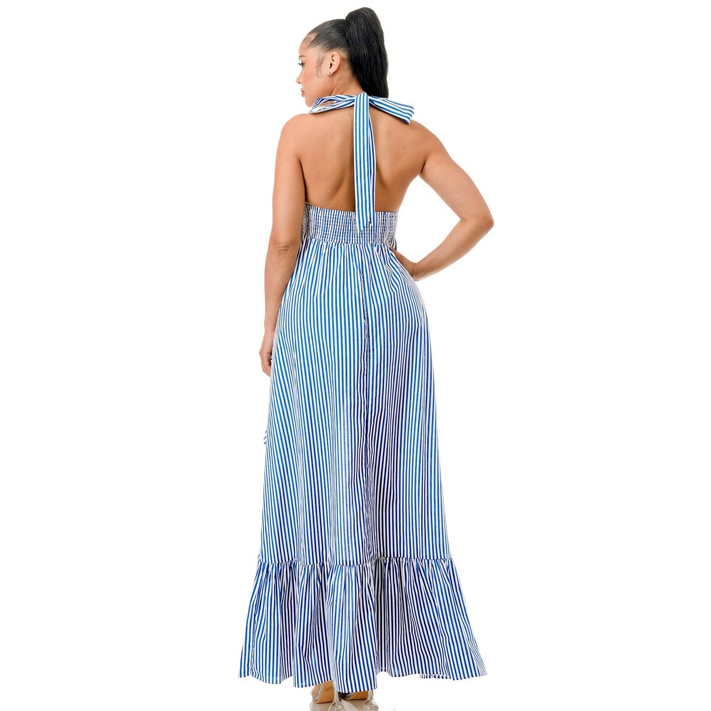 Tie Halter Neck Ruffled High Low Asymmetrical Hem Top