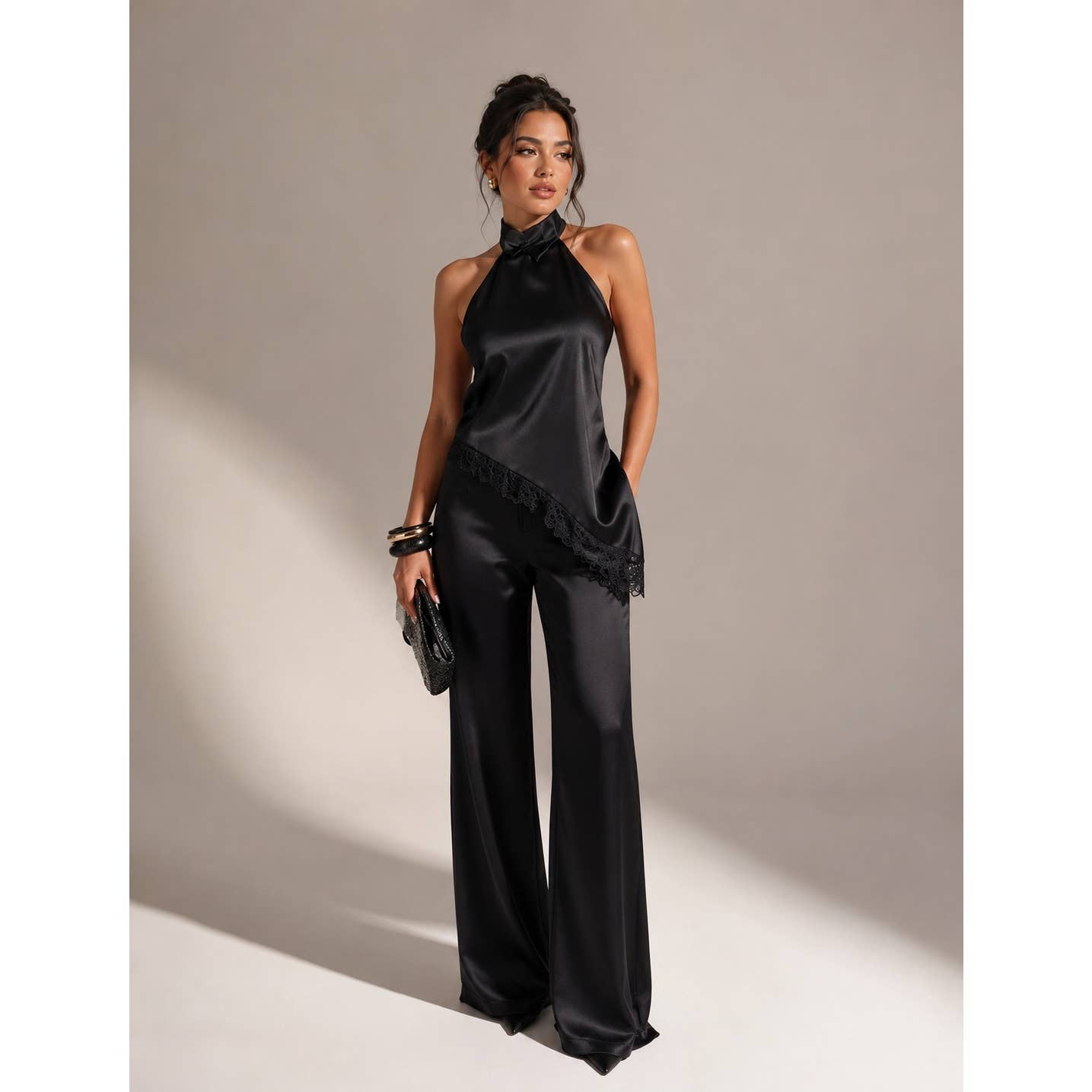 SATIN STRETCH PANT SET