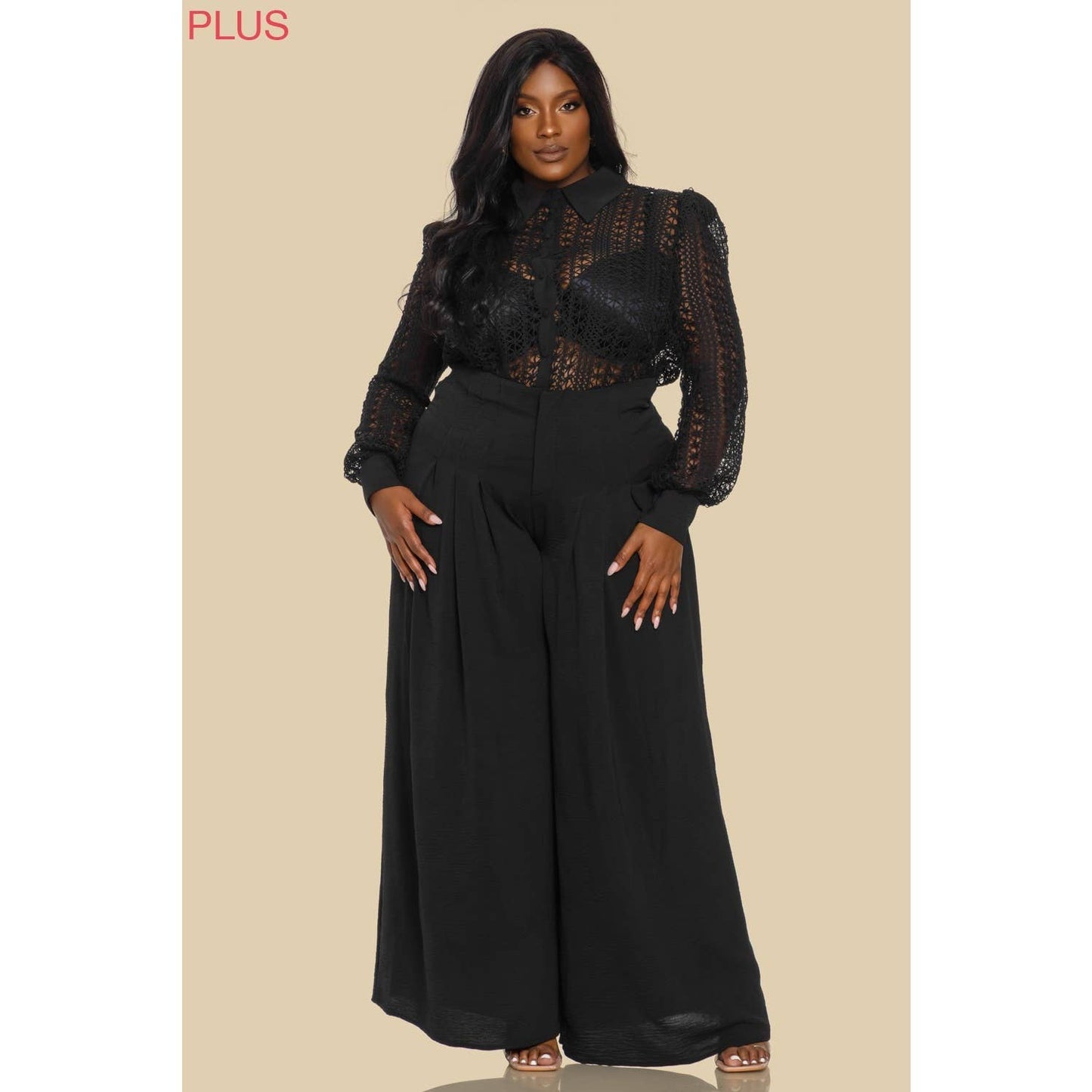 PLUS CROCHET SHIRT WITH LONG PANTS SET