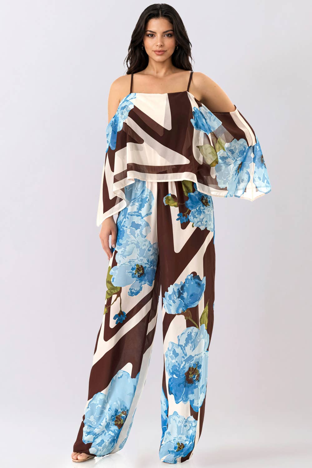 Floral Cape Sleeve Jumpsuit