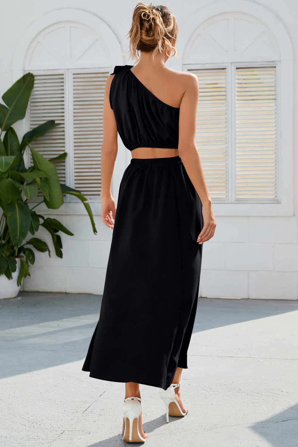 Ruched One Shoulder Slit Set