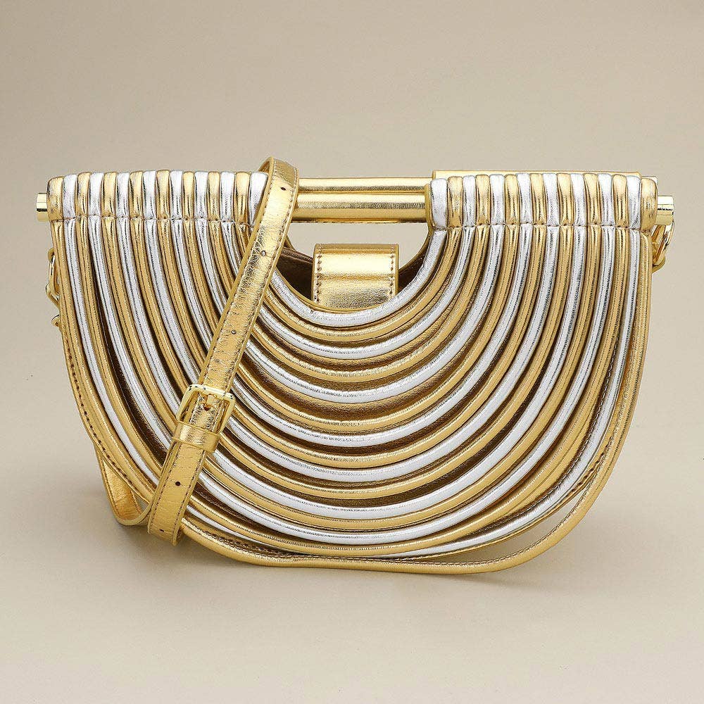 Faux Leather Unique Half Moon Structured Handbag / Crossbody Bag