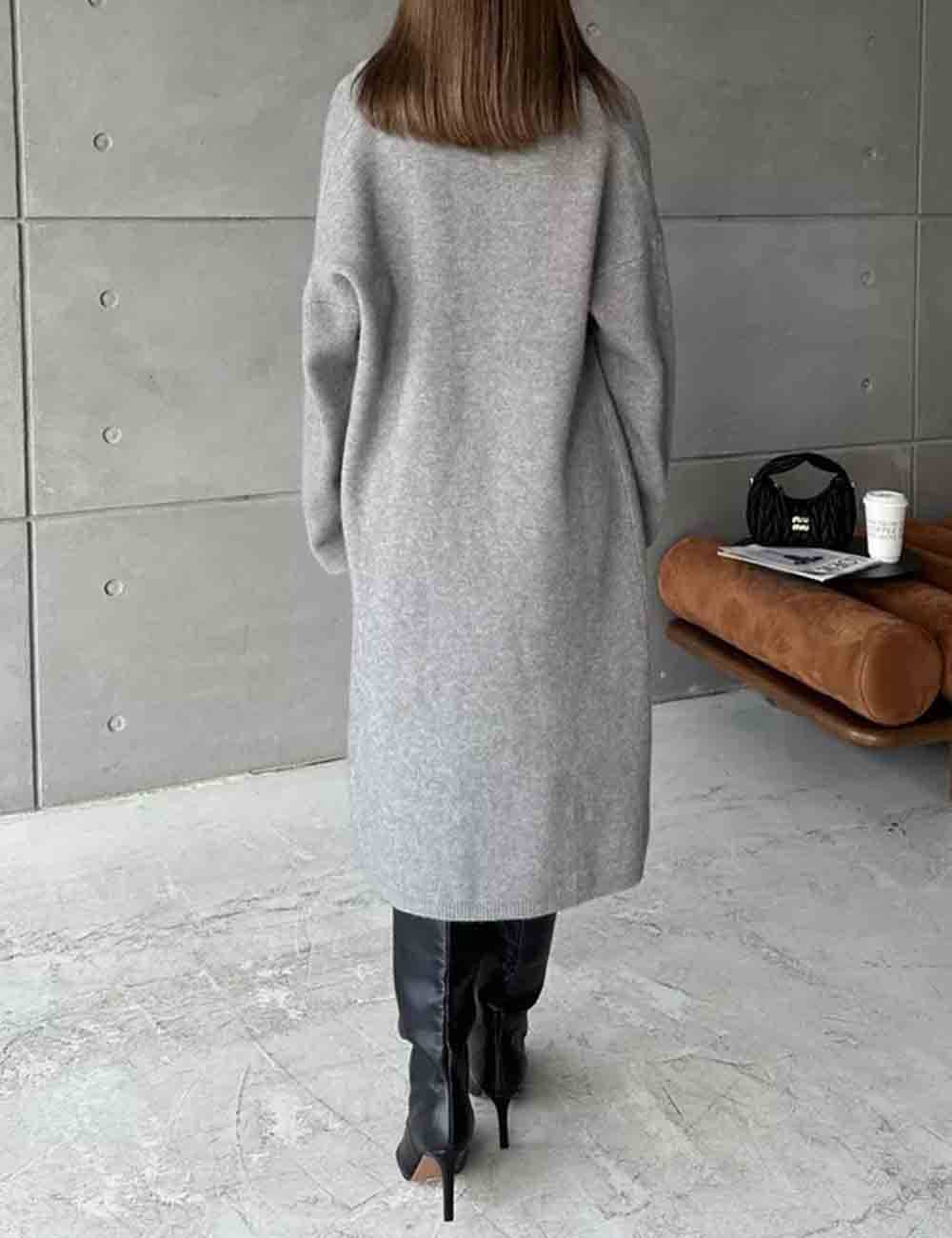 Ladies Solid Color Knit Midi Dress & Cardigan 2PCS Set