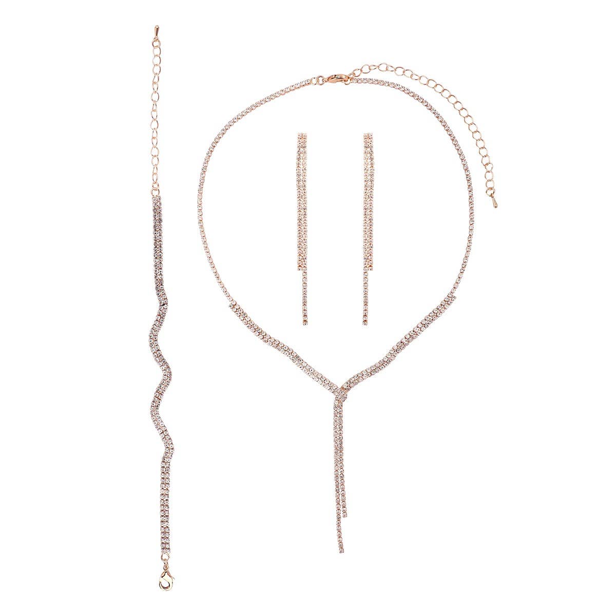 Y Shape Two Lines Rhinestone 3 Jewelry Set