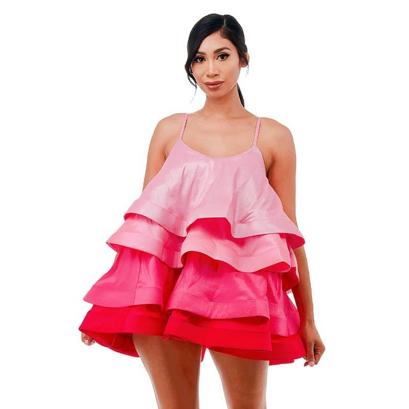 Plus Spaghetti Straps Tiered Flare Mini Dress