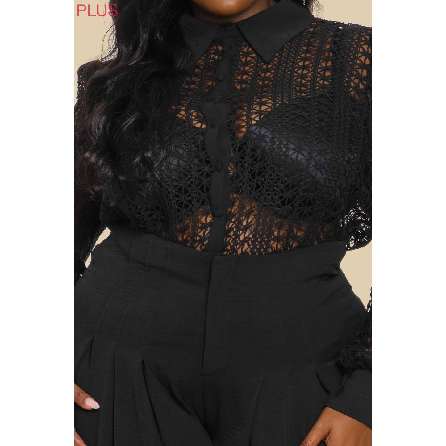 PLUS CROCHET SHIRT WITH LONG PANTS SET