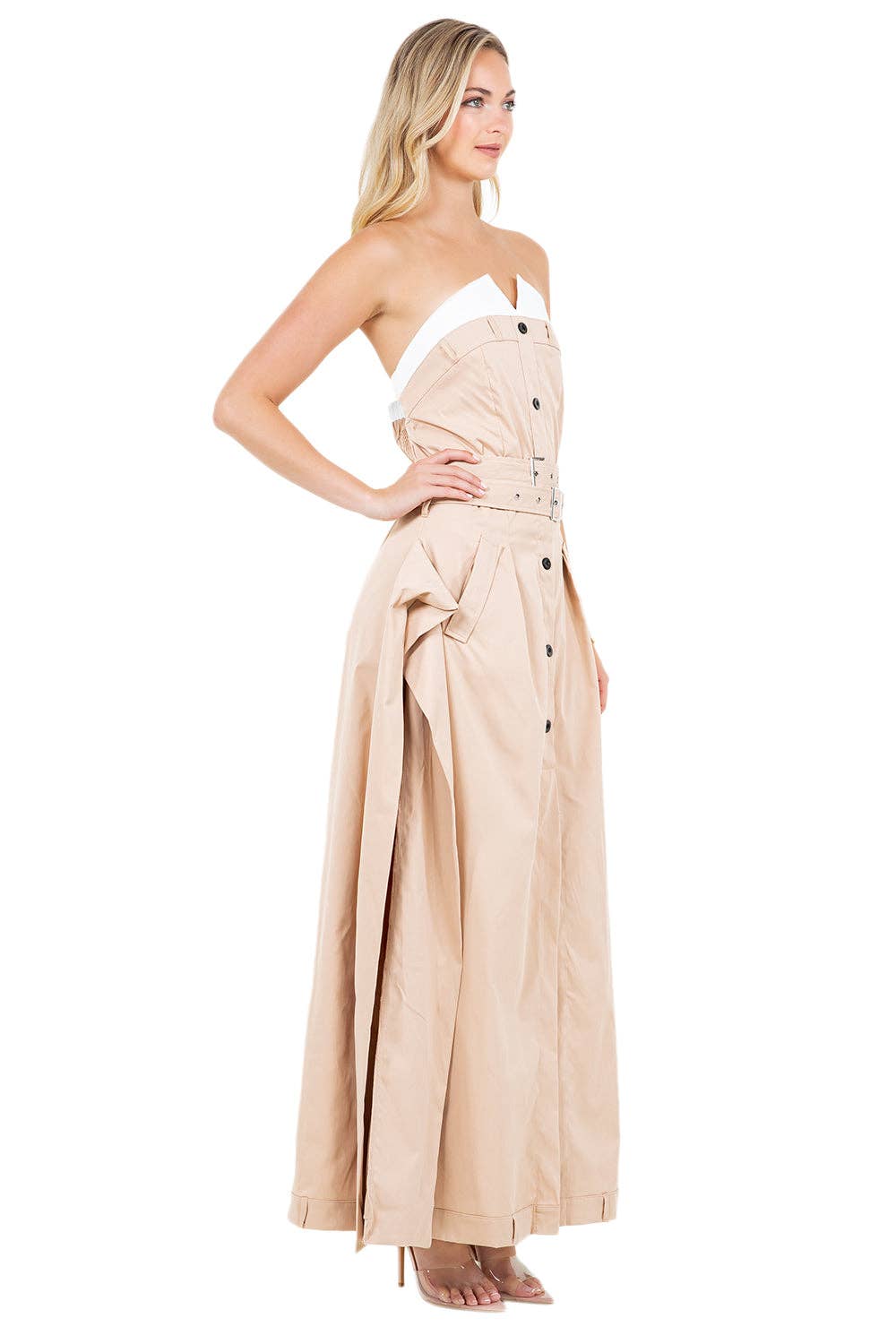 Beige STRAPLESS LONG MAXI DRESS