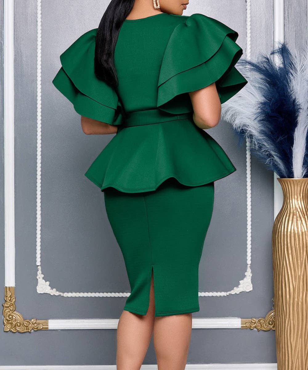 V-Neck Ruffle Wrap Gown