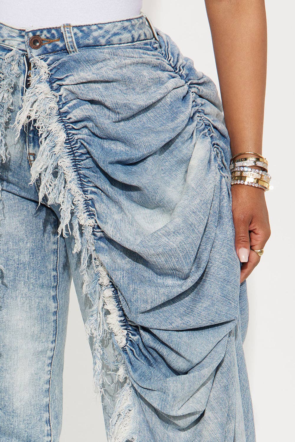 DISTRESSED SKIRT OVERLAY STRAIGHT JEANS