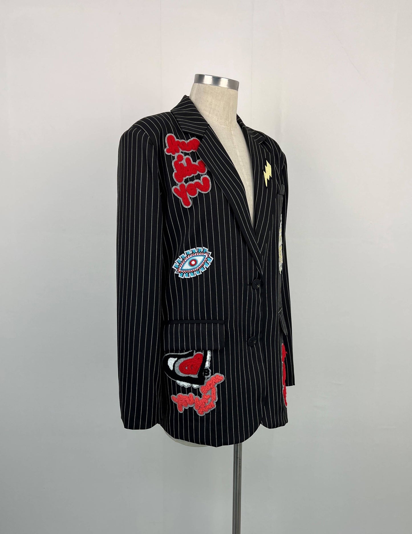 Striped blazer with print