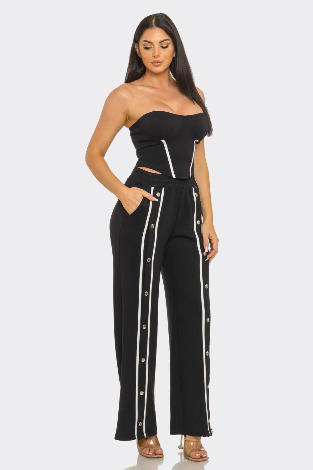 Stripe Tube Top And Pants Set