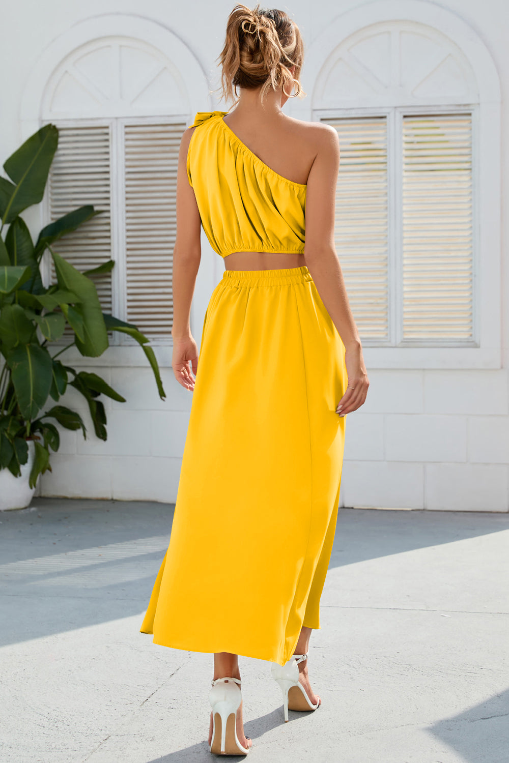 Ruched One Shoulder Slit Set
