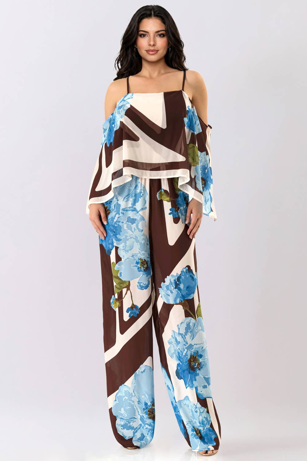 Floral Cape Sleeve Jumpsuit