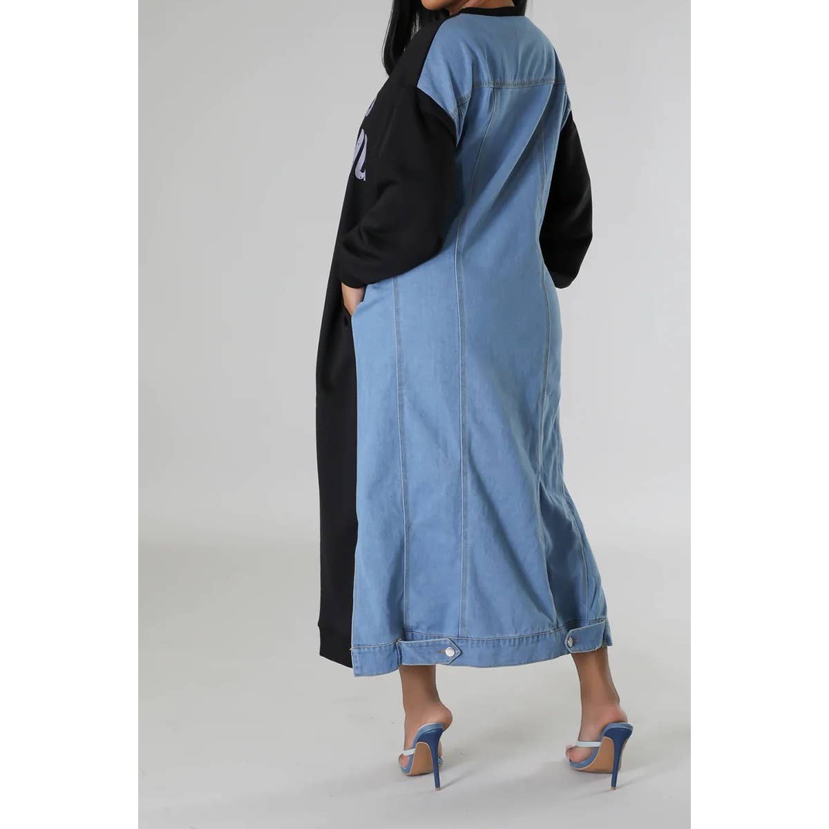 Sweatshirt Half Denim Half Maxi Dress
