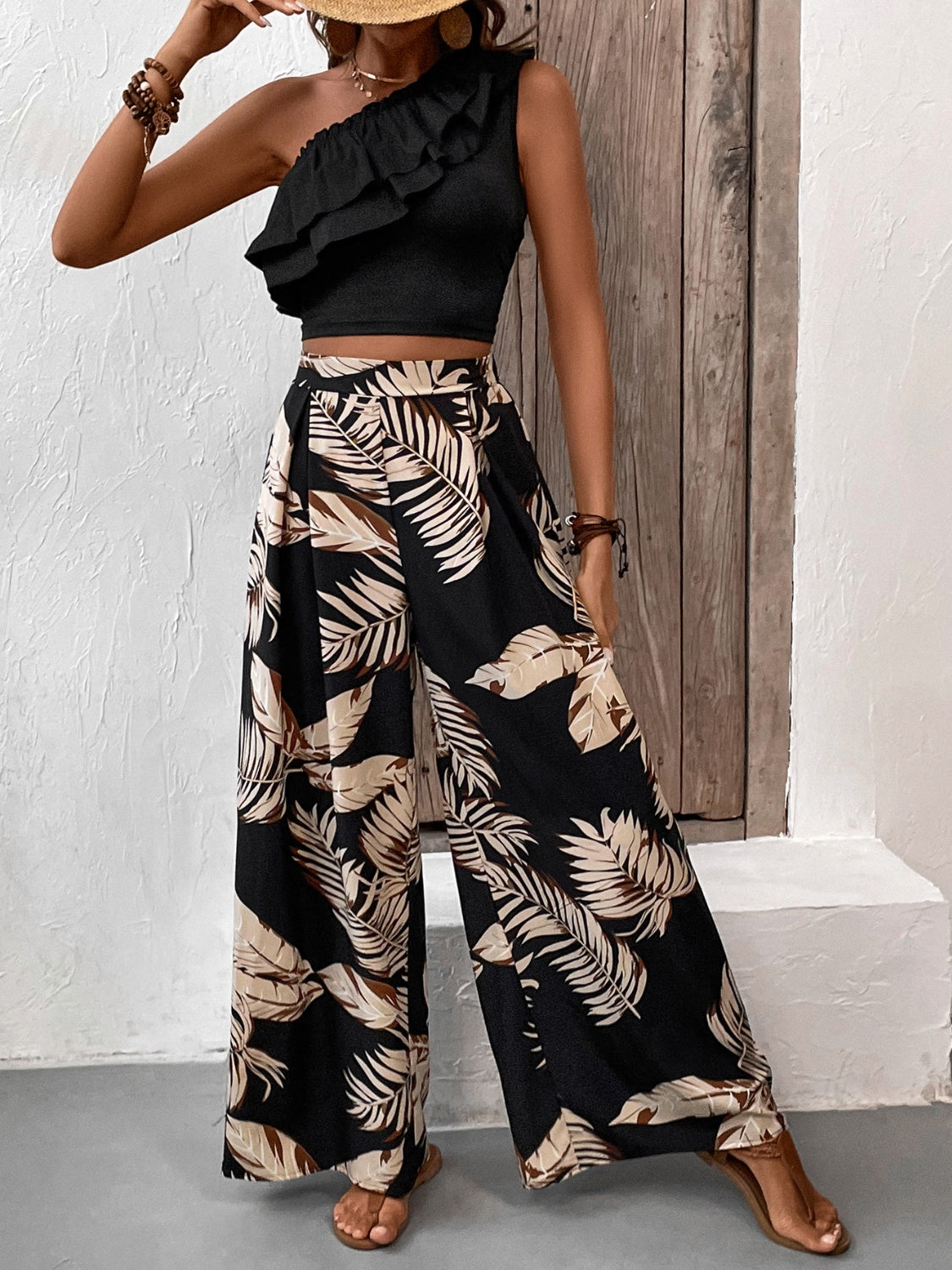 Honey Ruffled Sleeveless Printed Set