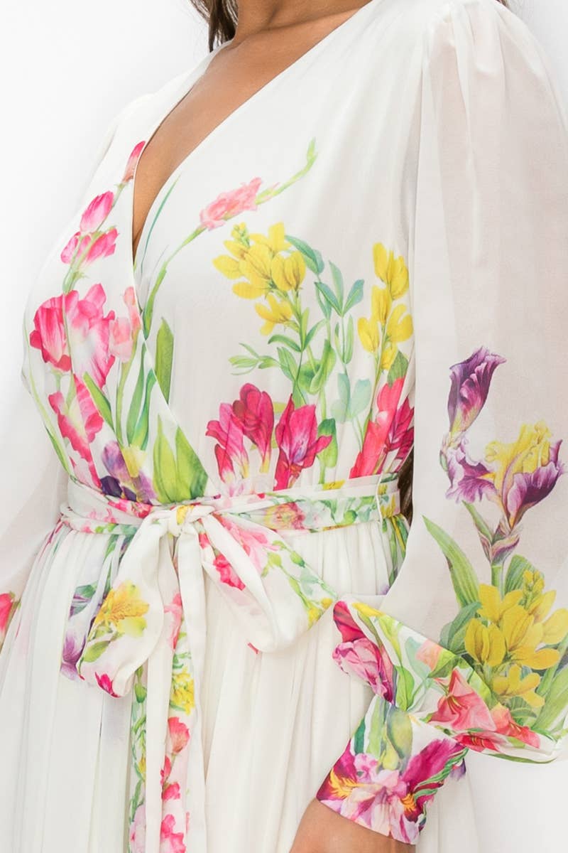 Floral Long Sleeve Wrap Maxi Dress